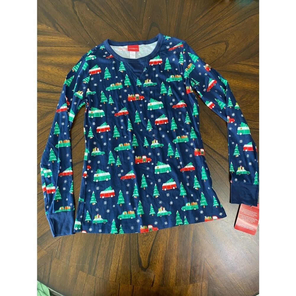 Wondershop- Navy Holiday Tree & Car Print Long Sleeve Top- XS